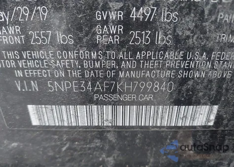 2019 Hyundai Sonata Sel из США, поврежденный, VIN 5NPE34AF7KH799840